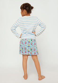 Stripe T-shirt with Multicolor Fairies Printed skirt co-ord Set