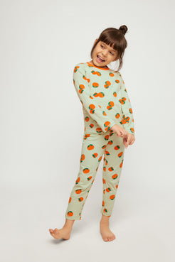 Orange Zest Print Collared Night Wear Set
