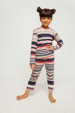 Navy Pink Summer Stripe Print  Night Wear Set