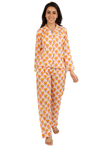 Tangerine Marigold Printed Pajama Set